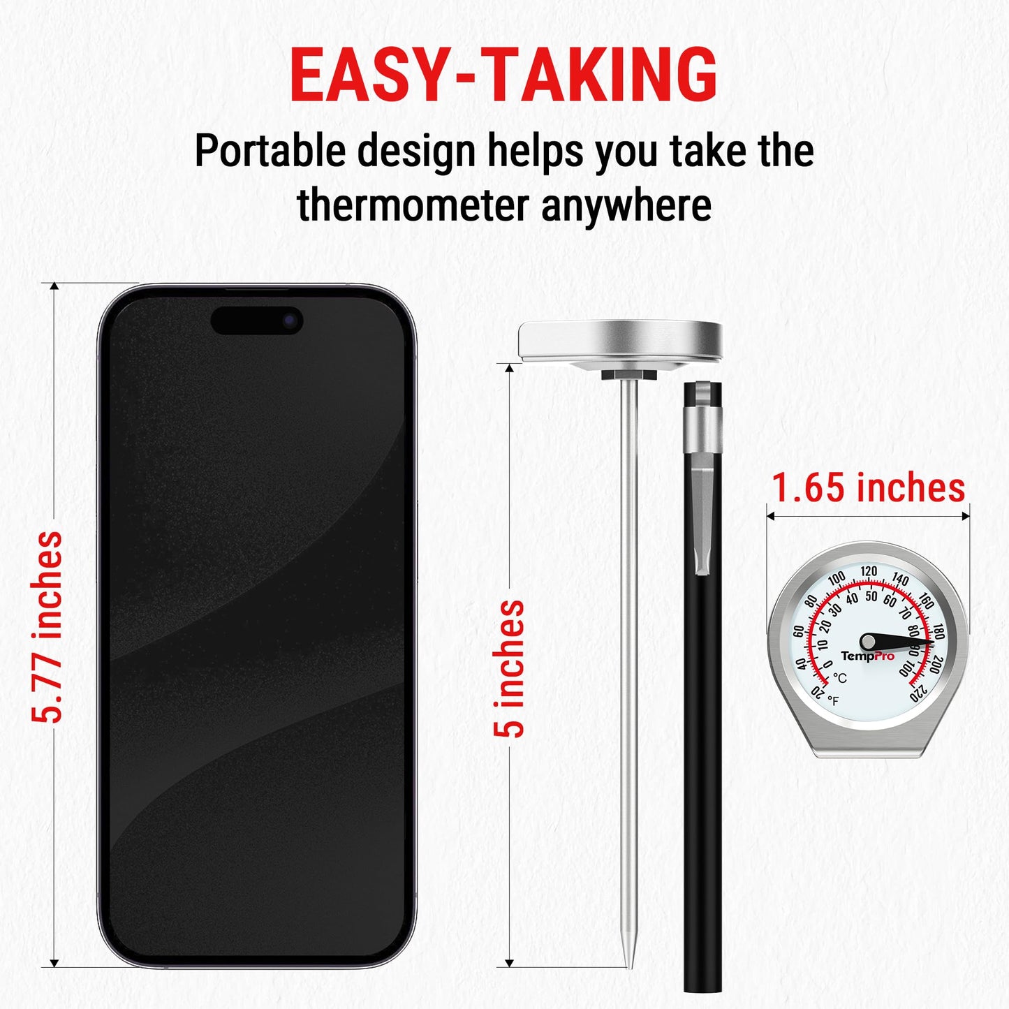 TempPro Dial Instant Read Meat Thermometer for Cooking, Grill Food Thermometer with Glass Lens, Portable Kitchen Thermometer for Liquid, Steak, Turkey Temp Checking (Previously ThermoPro)