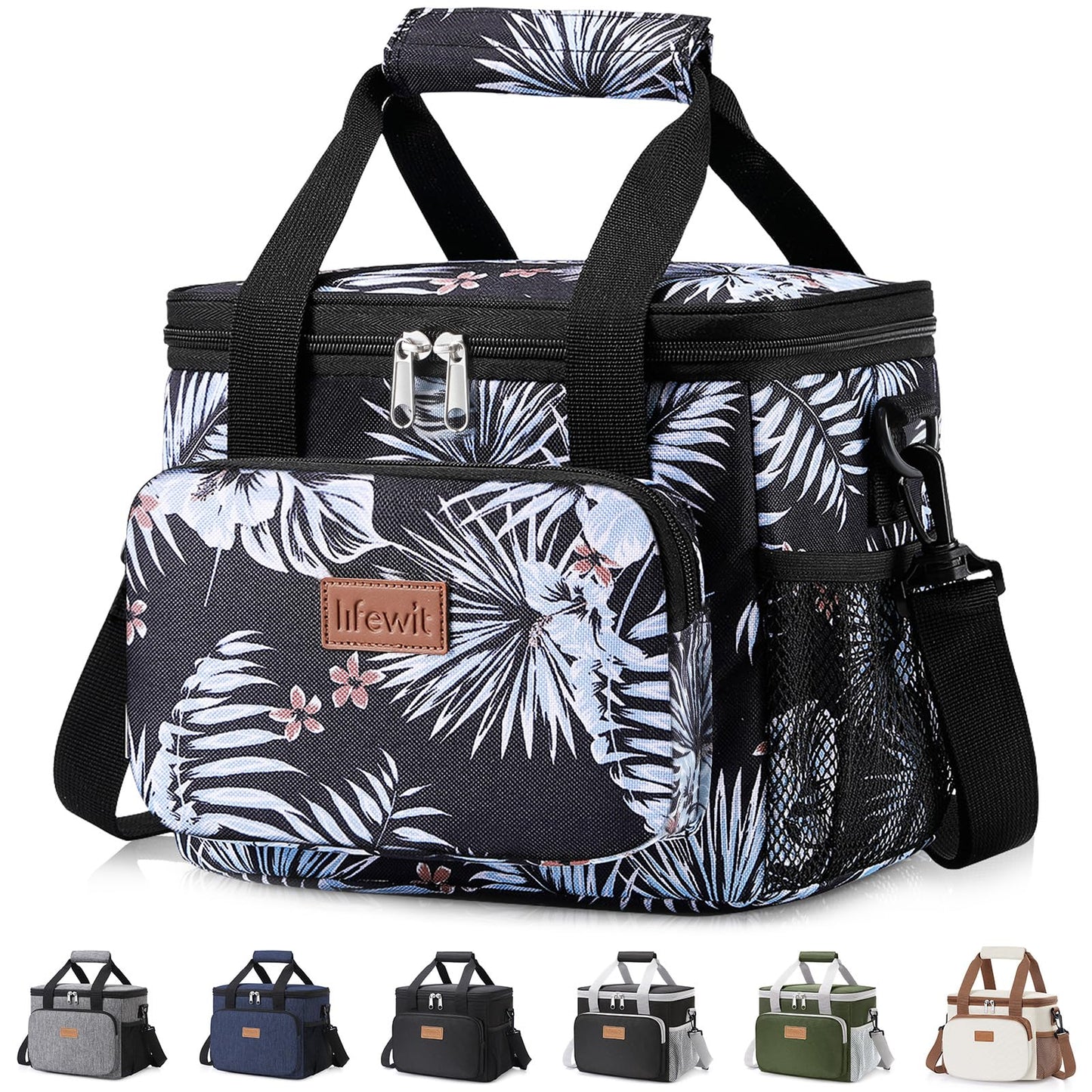 Lifewit Medium Lunch Bag, Insulated Lunch Box, Soft Cooler Cooling Tote for Adult Men Women, Flower 12-Can (9L)