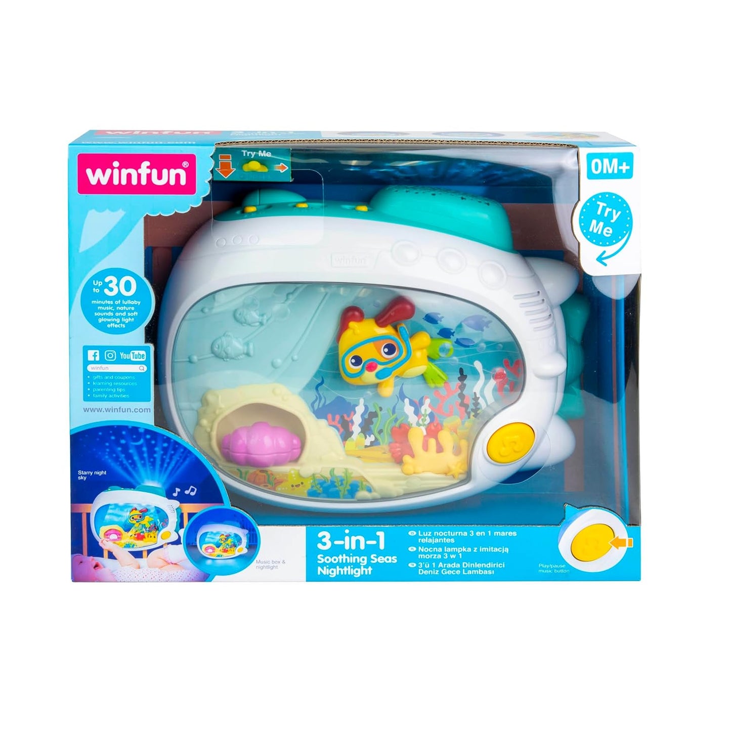 Winfun 3-in-1 Soothing Seas Nightlight - Music Box Projector with Calming Lullabies | Perfect Baby Gift for Crib or Tabletop