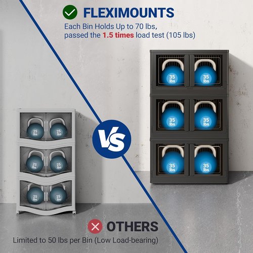 FLEXIMOUNTS Stackable Storage Bins - Collapsible Plastic Bins with Lids & Wheels | 3-Pack, Black