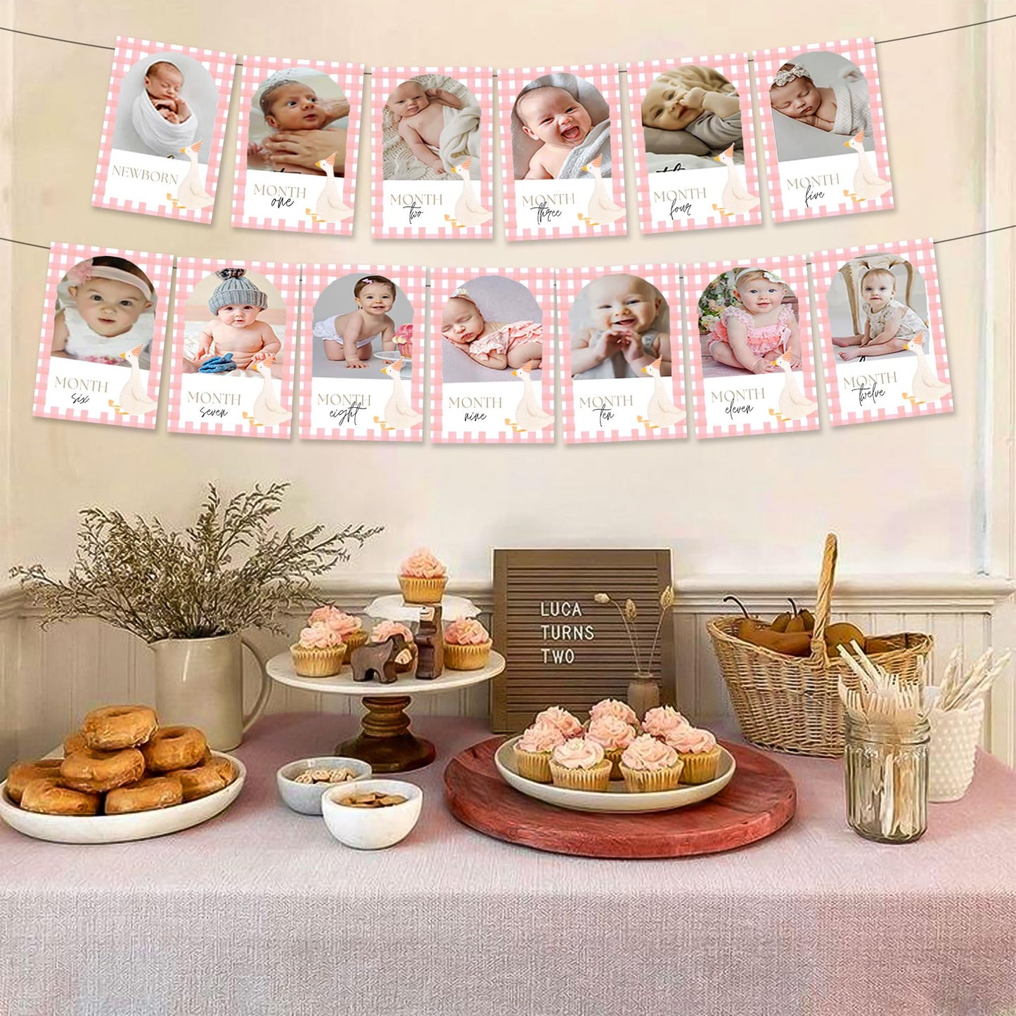 Pink One Silly Goose Photo Banner Silly Goose 1st Birthday Decor Girl for Newborn to 12 Months Picture Banner Goose First Birthday Party Supplies Monthly Milestones Frame