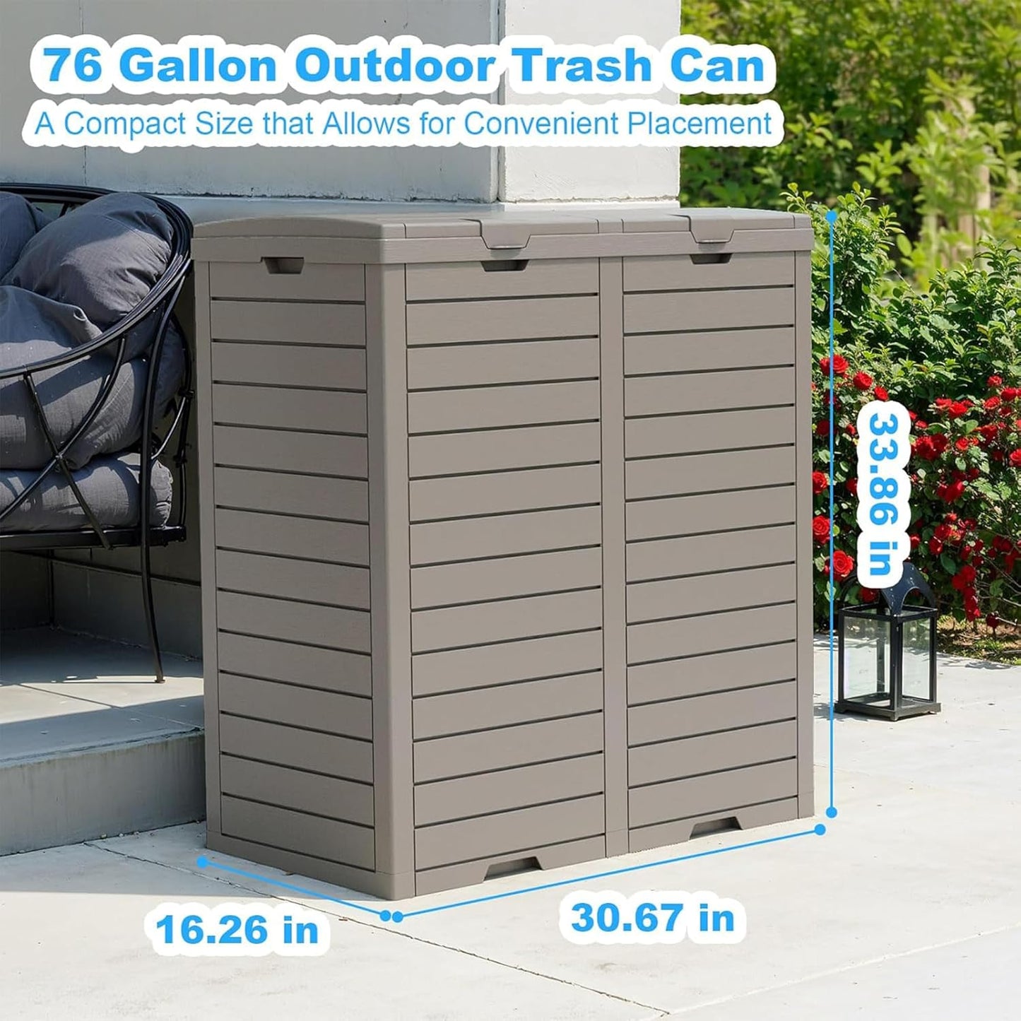 Regine Switzerland Outdoor Trash Can - Waterproof Resin Garbage Bin with Pull-Out Liquid Drawer | 76 Gallon, Grey