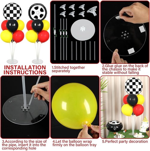 **Race Car Party Balloons Kit by [Brand Name] - 2 Sets with Checkered Foil Balloons | Red, Black & Yellow Decor for Boys' Birthday**