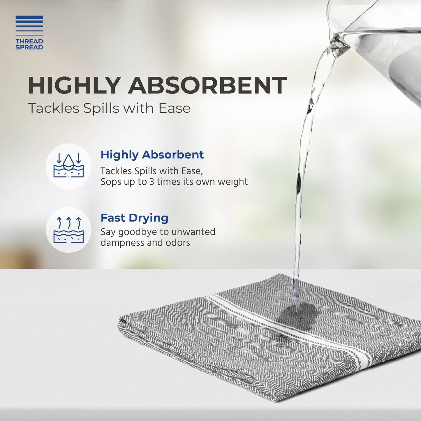 THREAD SPREAD Kitchen Towels Set - 100% Cotton Dish Towels for Kitchen - Pack of 12 Super Absorbent Hand Towel - Grey Tea Towel - Quick Dry & Soft Durable Dish Cloths - 15”x25”, Grey Chambray