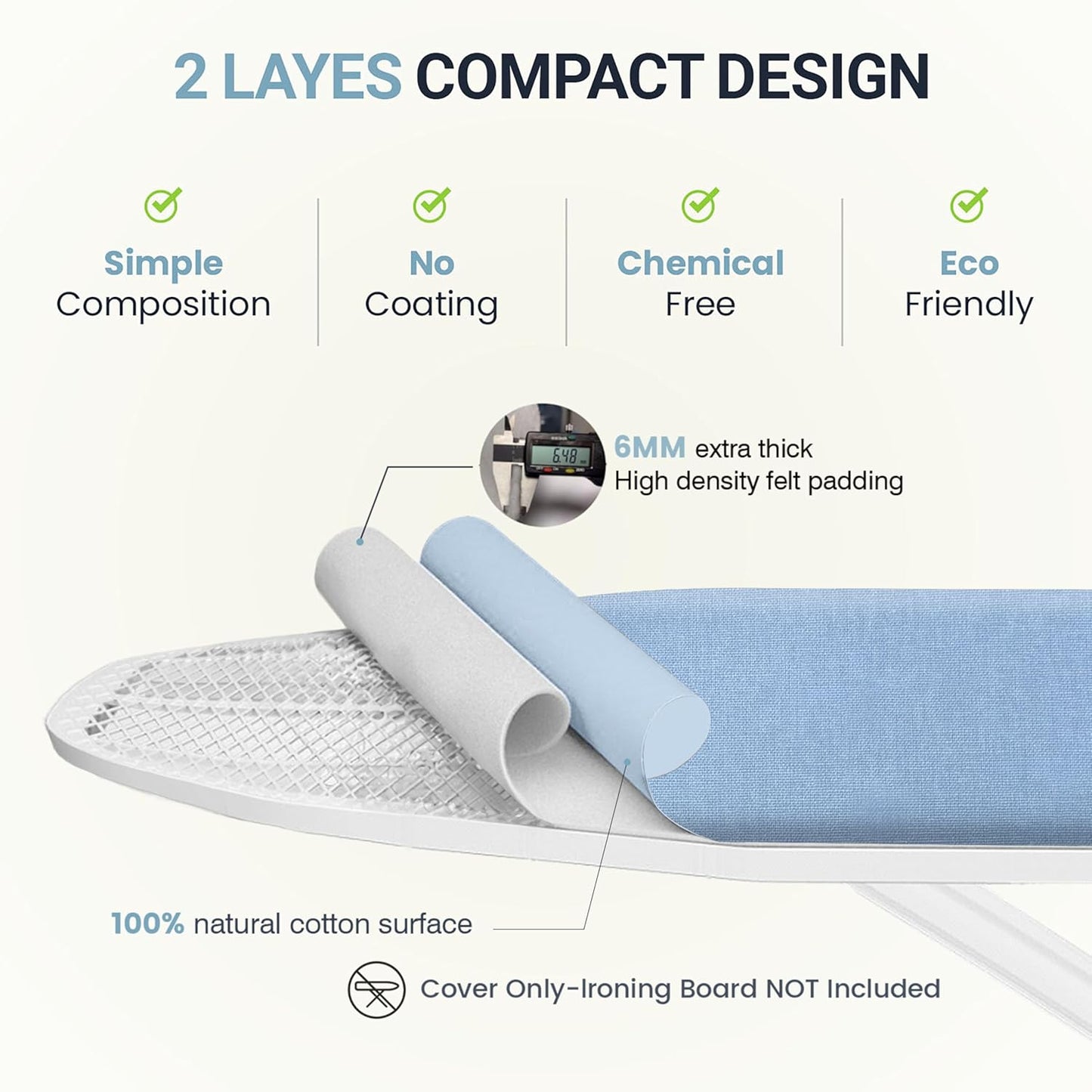 UniSimp Ironing Board Cover - Extra Thick Natural Cotton, Scorch & Stain Resistant | 18"x49", Blue