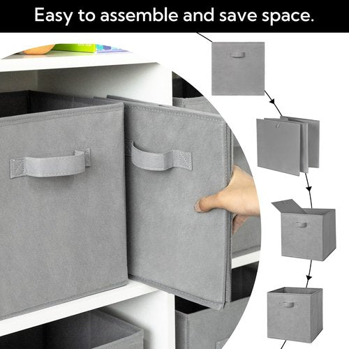 Cupic Cupid Storage Cubes - 11x11 Collapsible Bins with Handles | 6 Pack Gray Organizer for Clothes & Toys