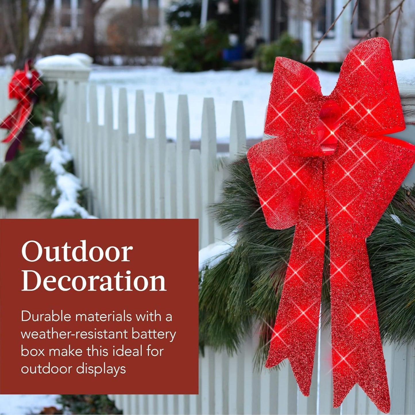 Pre-Lit Large XL Christmas Bow Decoration, Large Outdoor LED Holiday Yard Décor w/ 30 Lights, 8 Light Functions, Timer, Hanging Hook (Red)