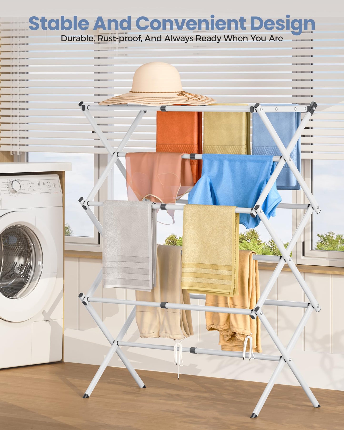 APEXCHASER Clothes Drying Rack Folding - 3 Tier Laundry Drying Rack for Clothes, Expandable Metal Clothing Dryer, Collapsible Towel Rack, Air Drying Rack, White