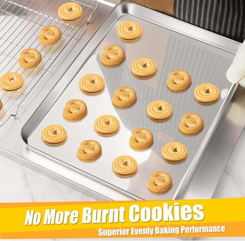 Homikit Baking Sheet Set - 2 Pack 18” x 13” Stainless Steel Cookie Pans | Heavy Duty, Nonstick, Dishwasher Safe