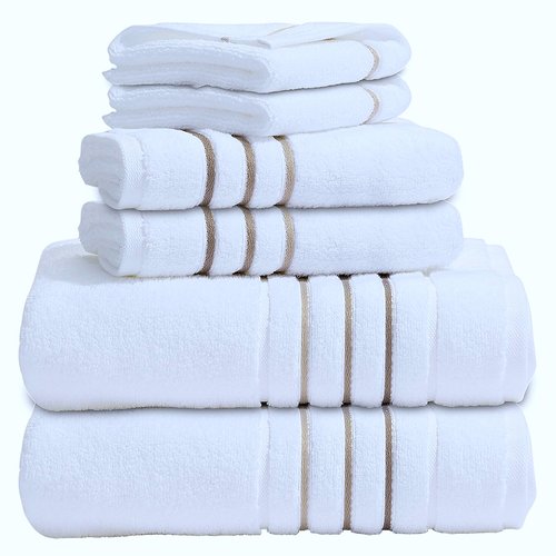 Bath Towel Set_White Towel For Bathroom, Luxury Hotel &Spa Quality, 100% Cotton .Includes 2 Large Bath Towels, 2 Hand Towels and 2 Washcloths.Super Soft, Absorbent & Decorative (White /Taupe Brown)