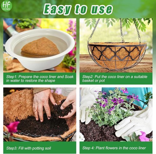 HFHOME 14" Round Coco Fiber Replacement Liners - 2PCS Hanging Basket Liners for Improved Drainage