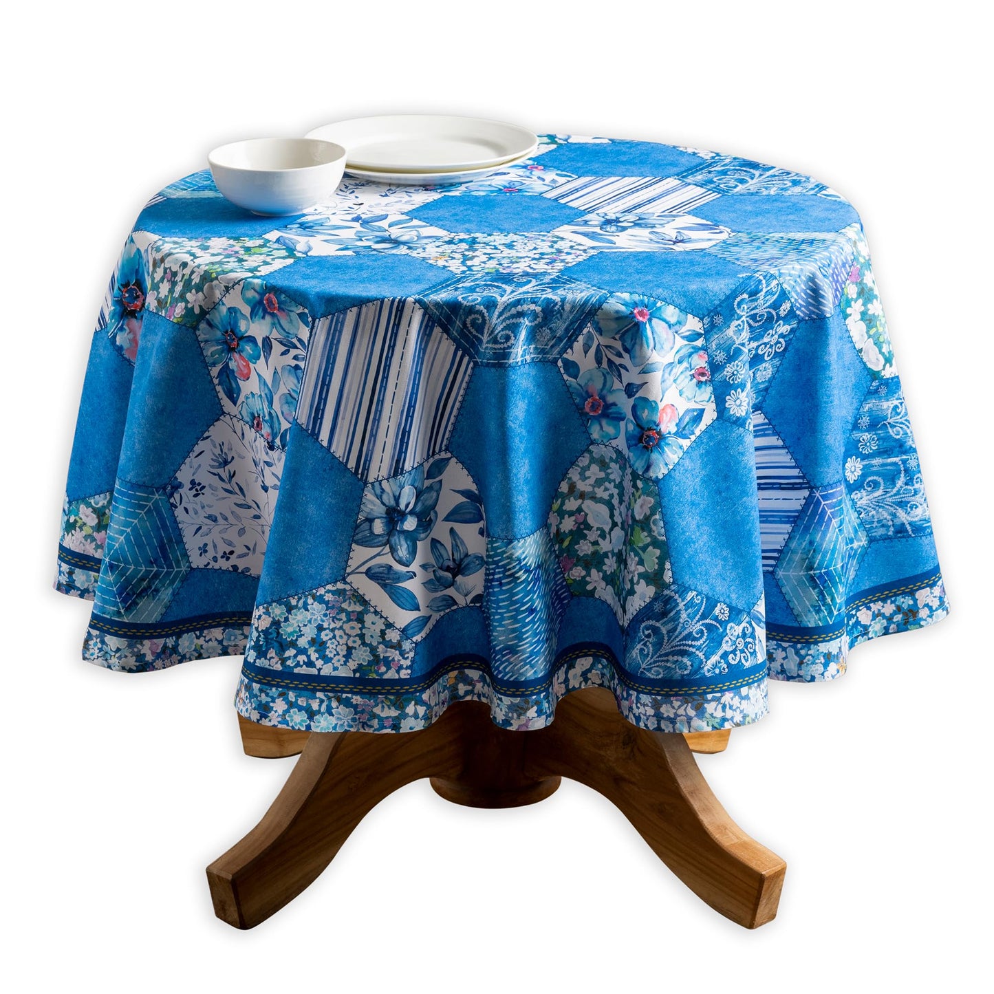Maison d' Hermine Table Cloth Round Table 100% Cotton 63 Round Inches Tablecloth Reusable Decorative for Dining Kitchen Room Farmhouse Home Gifts for Mothers Day Spring Summer - Summer Blues