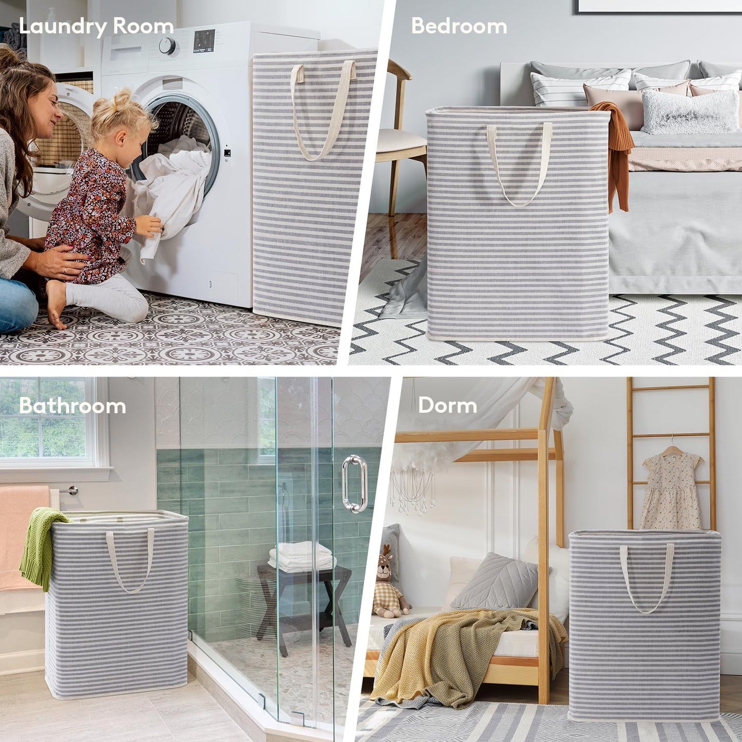 Lifewit 3 Pack Laundry Basket 125L Each, Collapsible Clothes Hamper with Reinforced Handles, Freestanding Waterproof Design for Bedroom and Laundry Room, Grey 375L Total