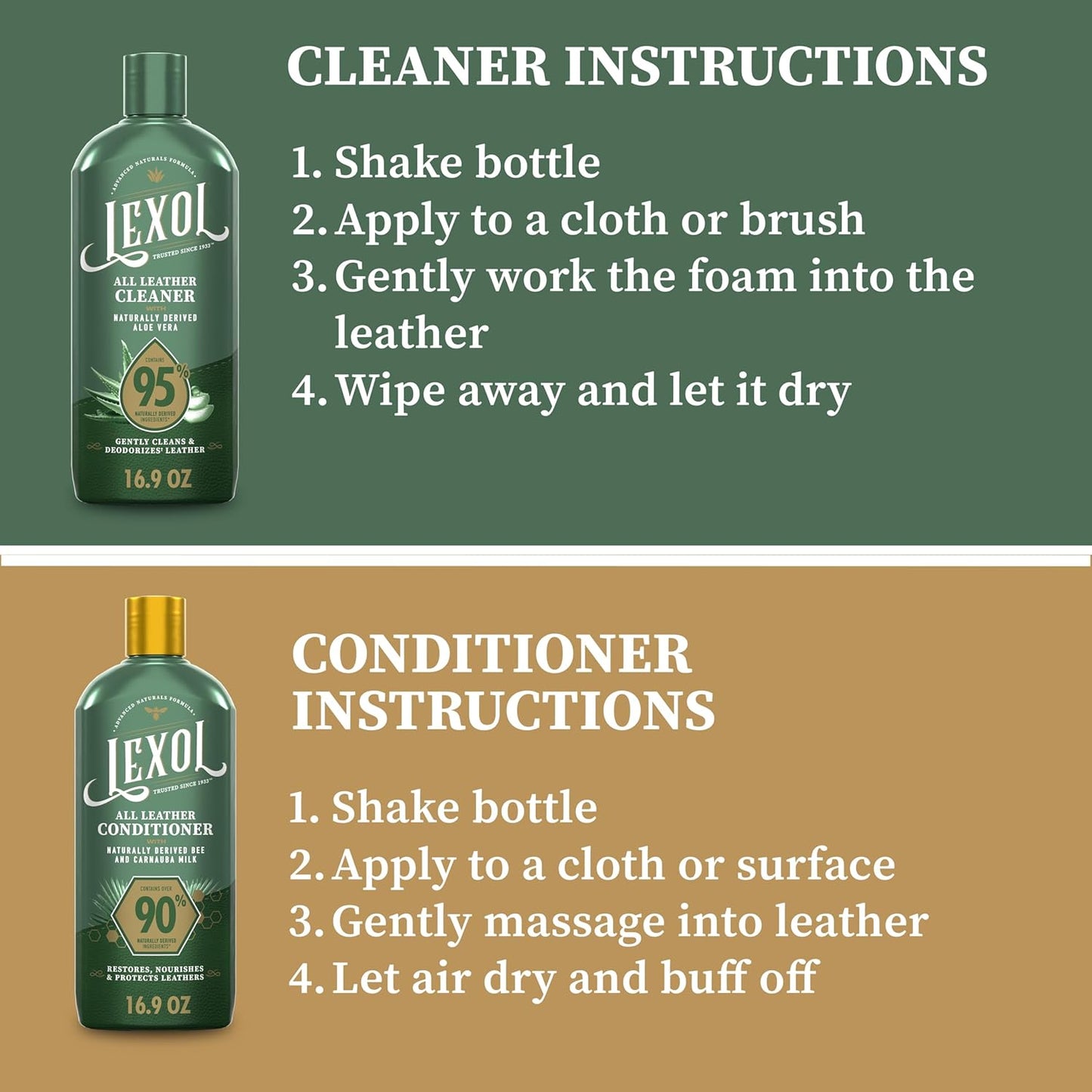 Lexol Advanced Naturals Leather Care Kit - All-In-One Cleaner & Conditioner with Brush & Cloths | 5 Piece Set for Cars, Furniture & More