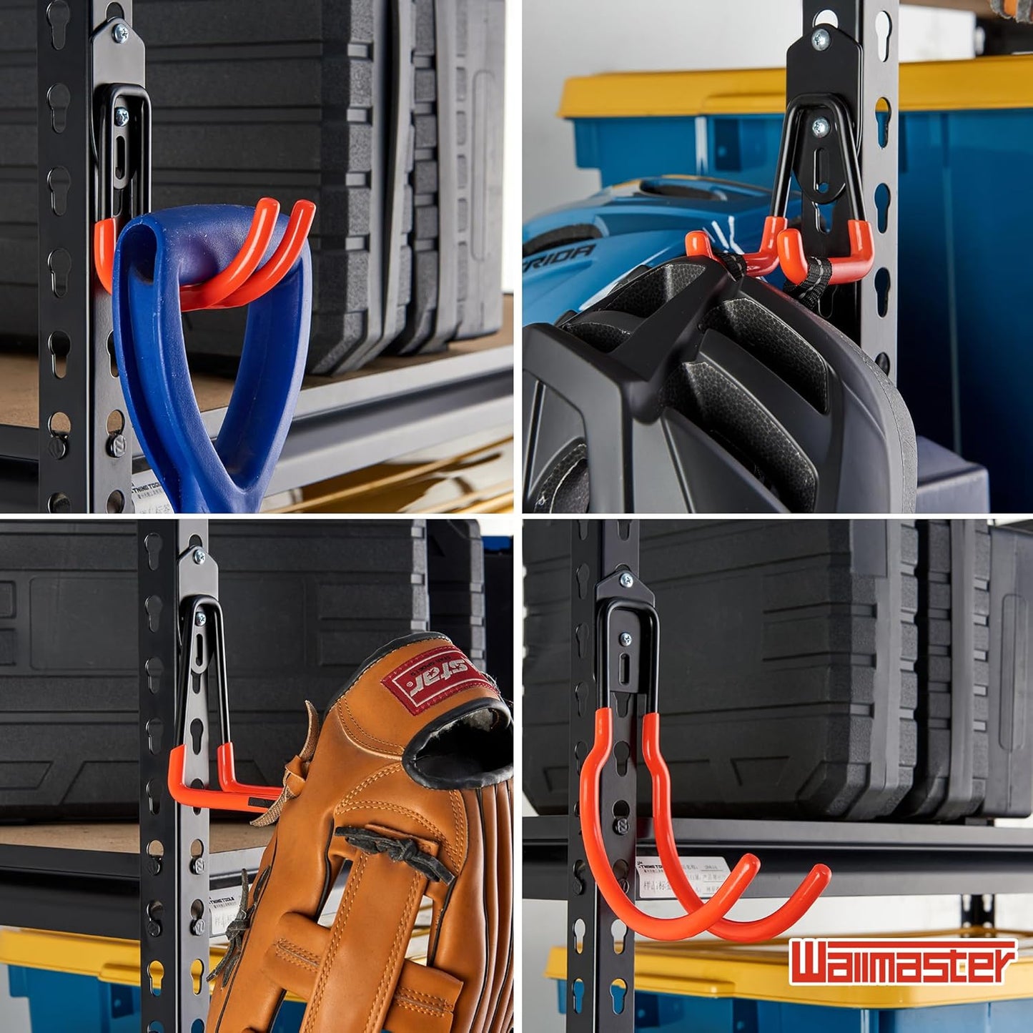 Wallmaster Garage Hooks Organizer Kit - 12 Pack Adjustable Heavy-Duty Steel Hooks for Garden Tool Storage