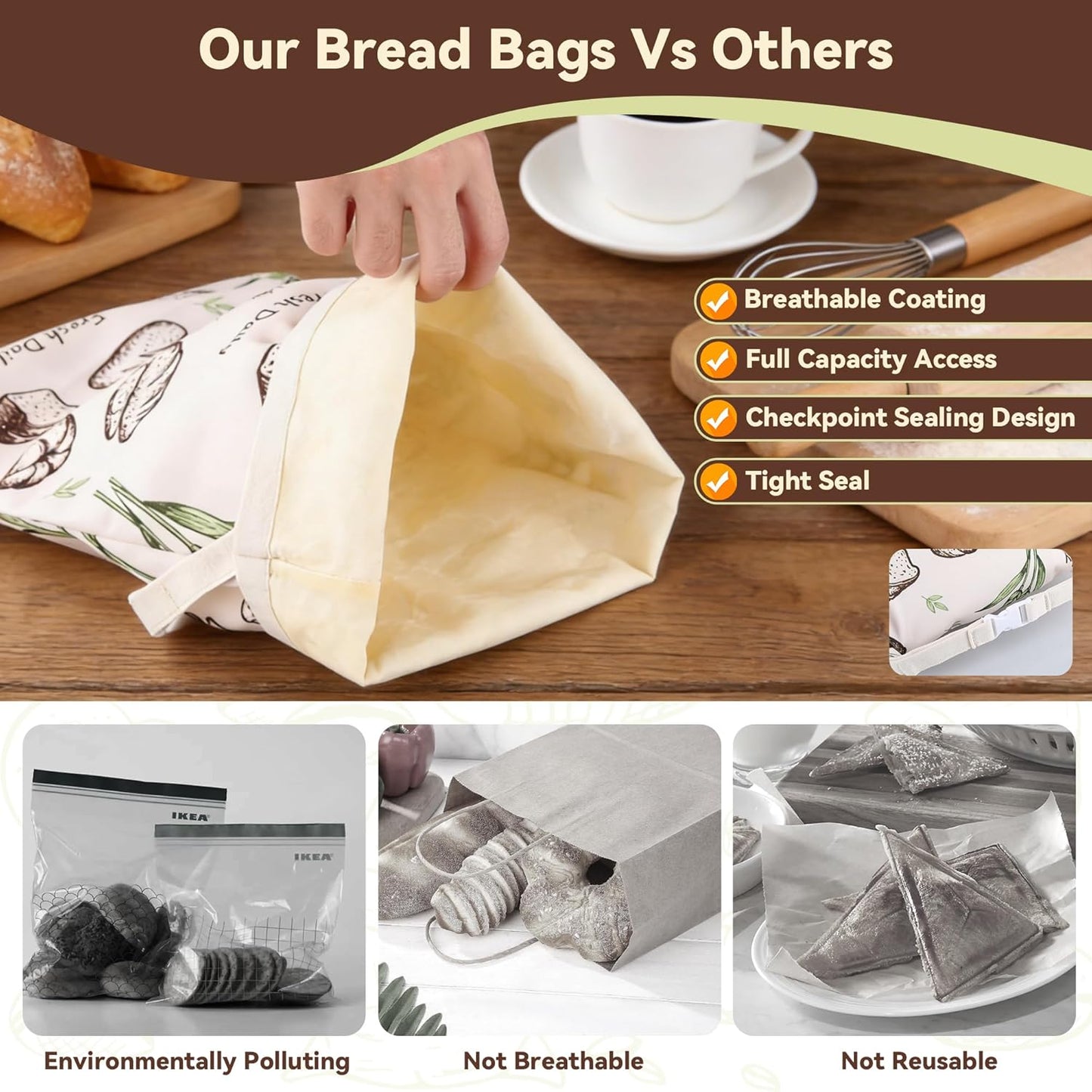 Skiennix Beeswax Bread Bags - 2 Pack Sourdough Storage Bags | 17x13 In, Keep Bread Fresh Longer