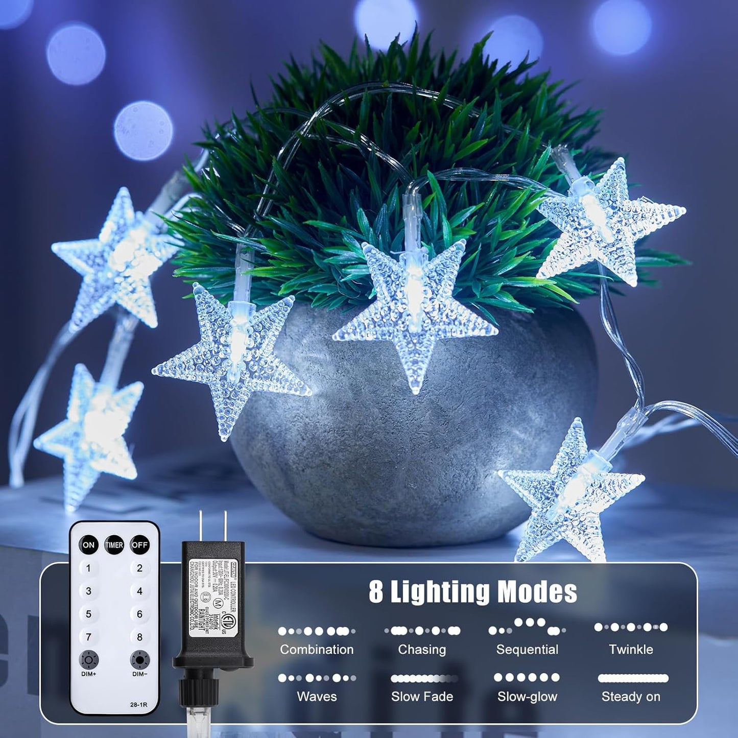 Star String Lights - 33 ft 100 LED Waterproof Fairy Lights with Remote & Timer | Perfect for Bedroom, Patio, Party