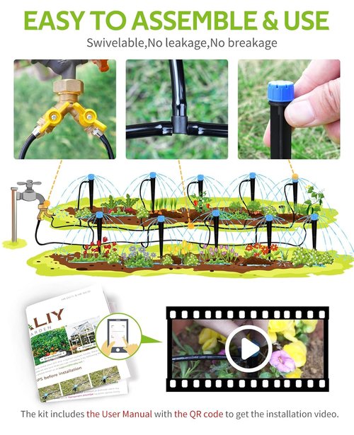 HIRALIY Drip Irrigation Kit - 100ft Automatic Plant Watering System for Garden & Greenhouse
