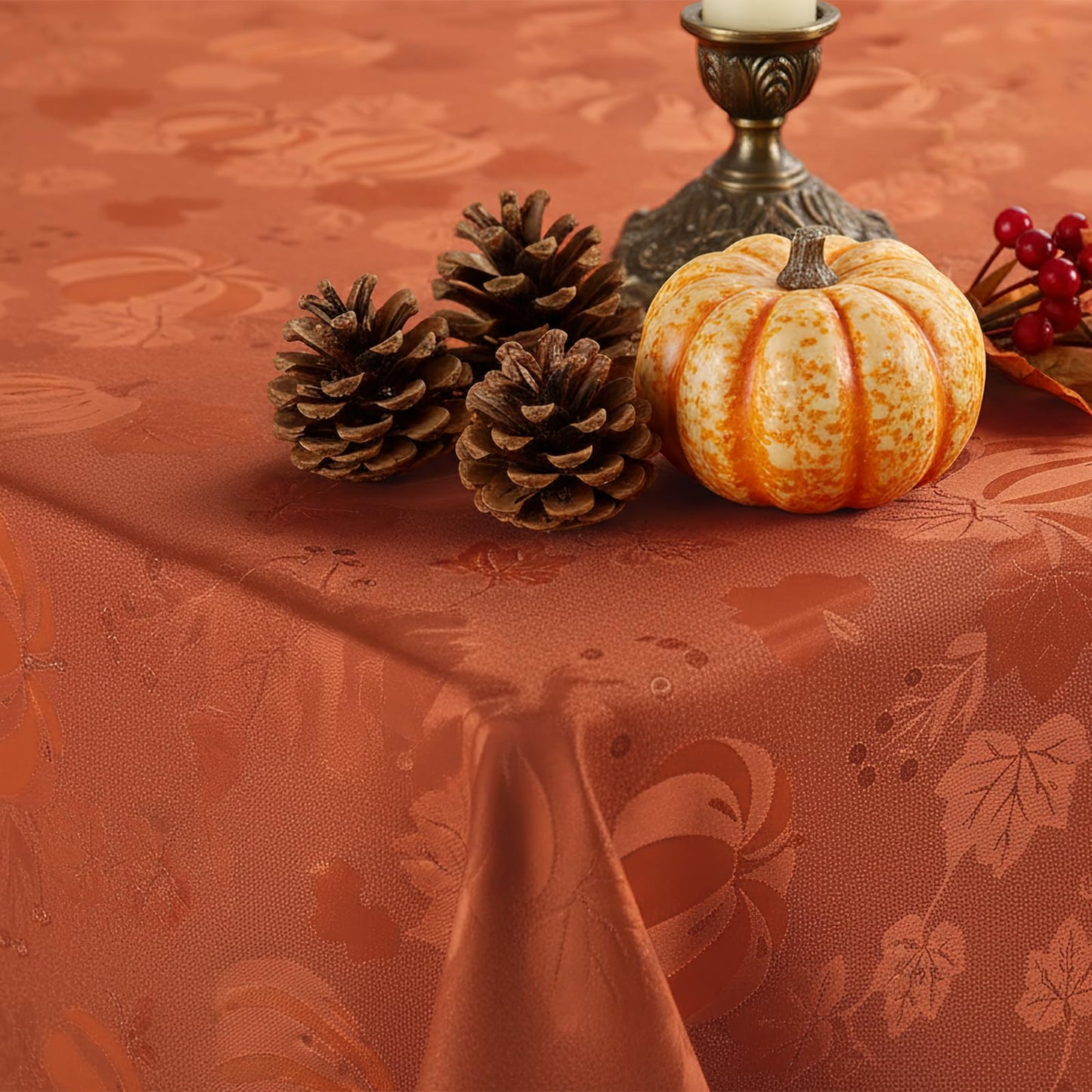 Smiry Rectangle Jacquard Tablecloth, Fabric Table Cover, 60x84 Inch, Rust