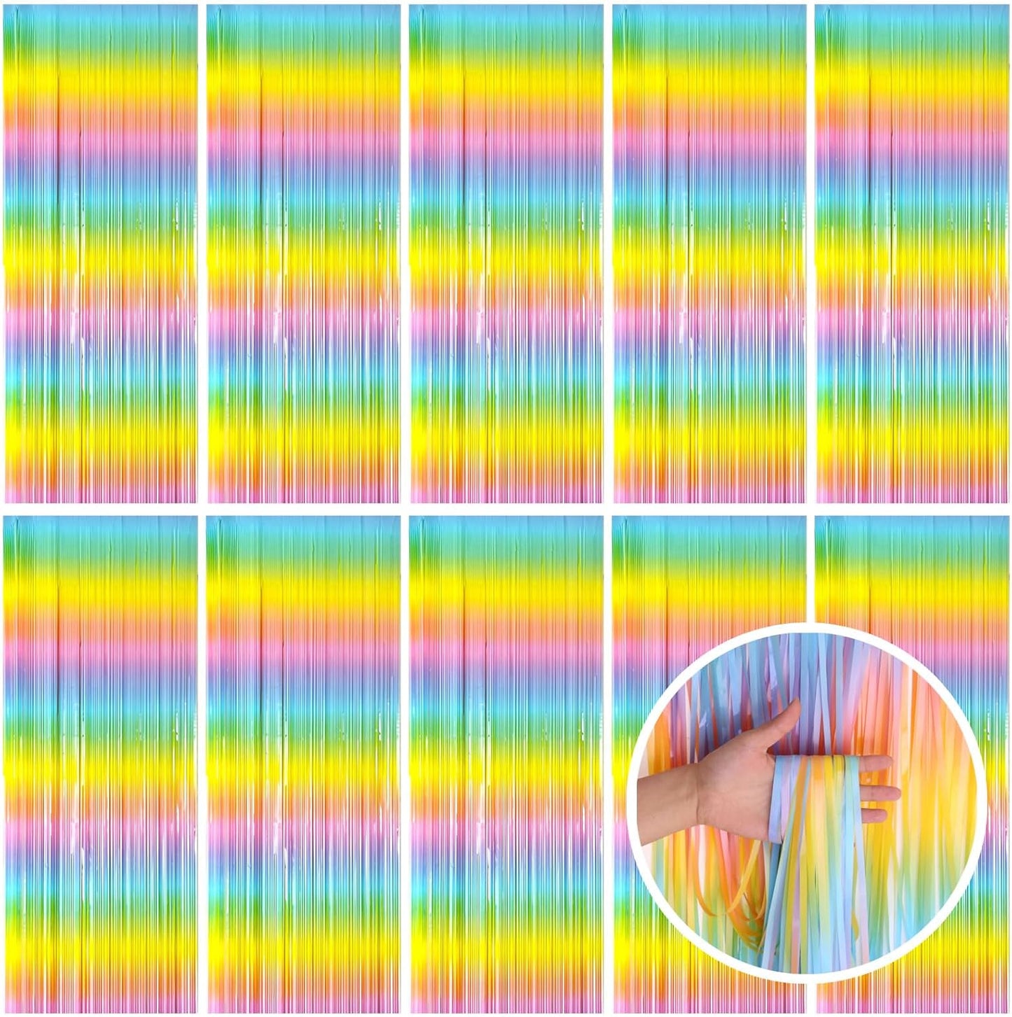 Pastel Rainbow Foil Fringe Curtain - Vibrant Backdrop for Birthday Party Decorations | Tinsel Streamers
