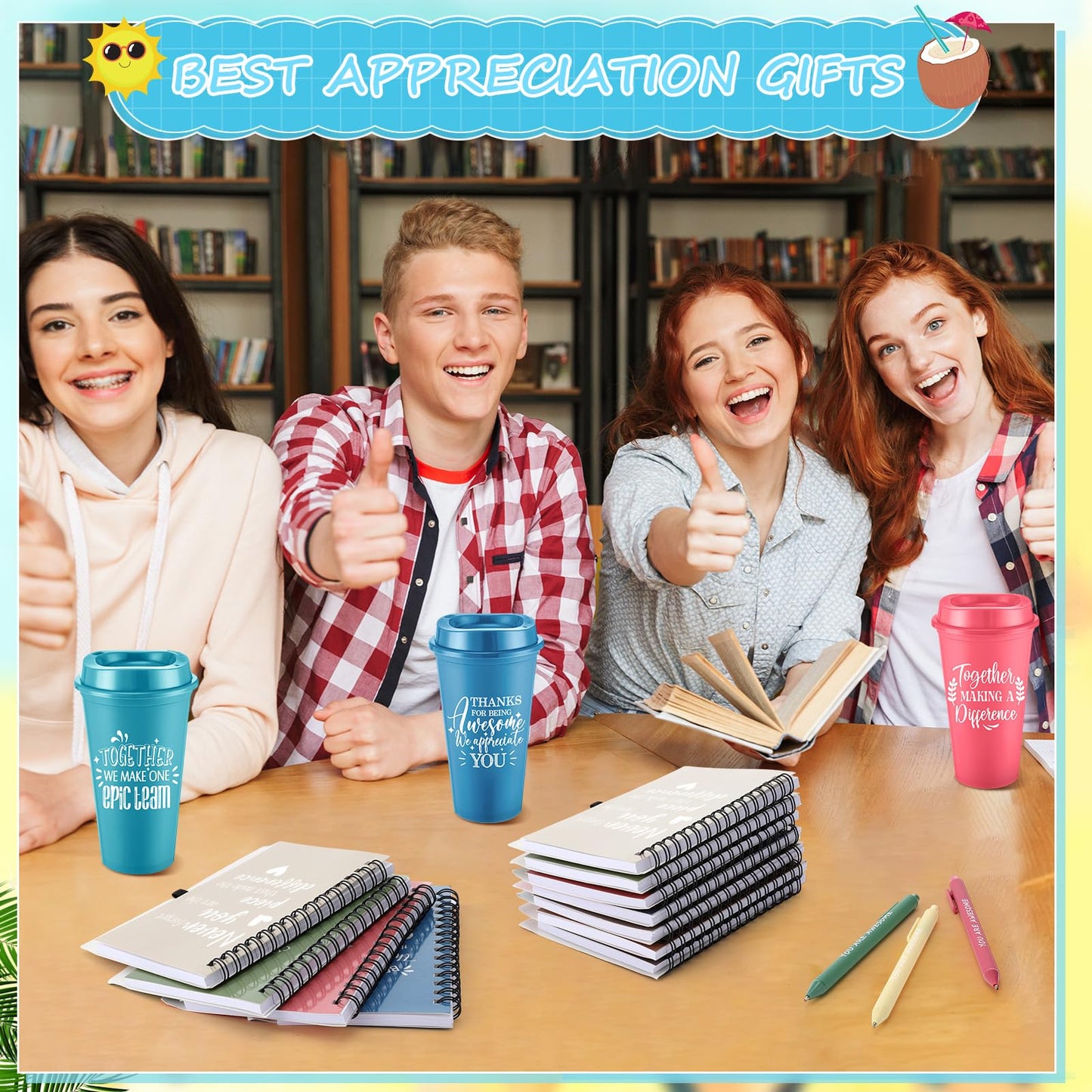 Teenyyou 90 Pcs Employee Appreciation Gift Set, 16oz Tumbler with Lid Notebook Pen Bulk Thank You Gift Holiday Party Favor for Teachers Office Coworker Teacher Staff Team (Bright Color,Elegant Style)