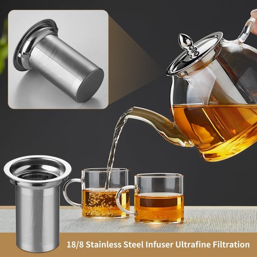 DOPUDO 1200ml Glass Teapot with Removable Infuser, Stovetop Safe Tea Kettle, Blooming and Loose Leaf Tea Maker Set