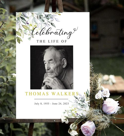 Celebration Of Life Welcome Sign - Floral Memorial Décor | Large Purple Funeral Sign