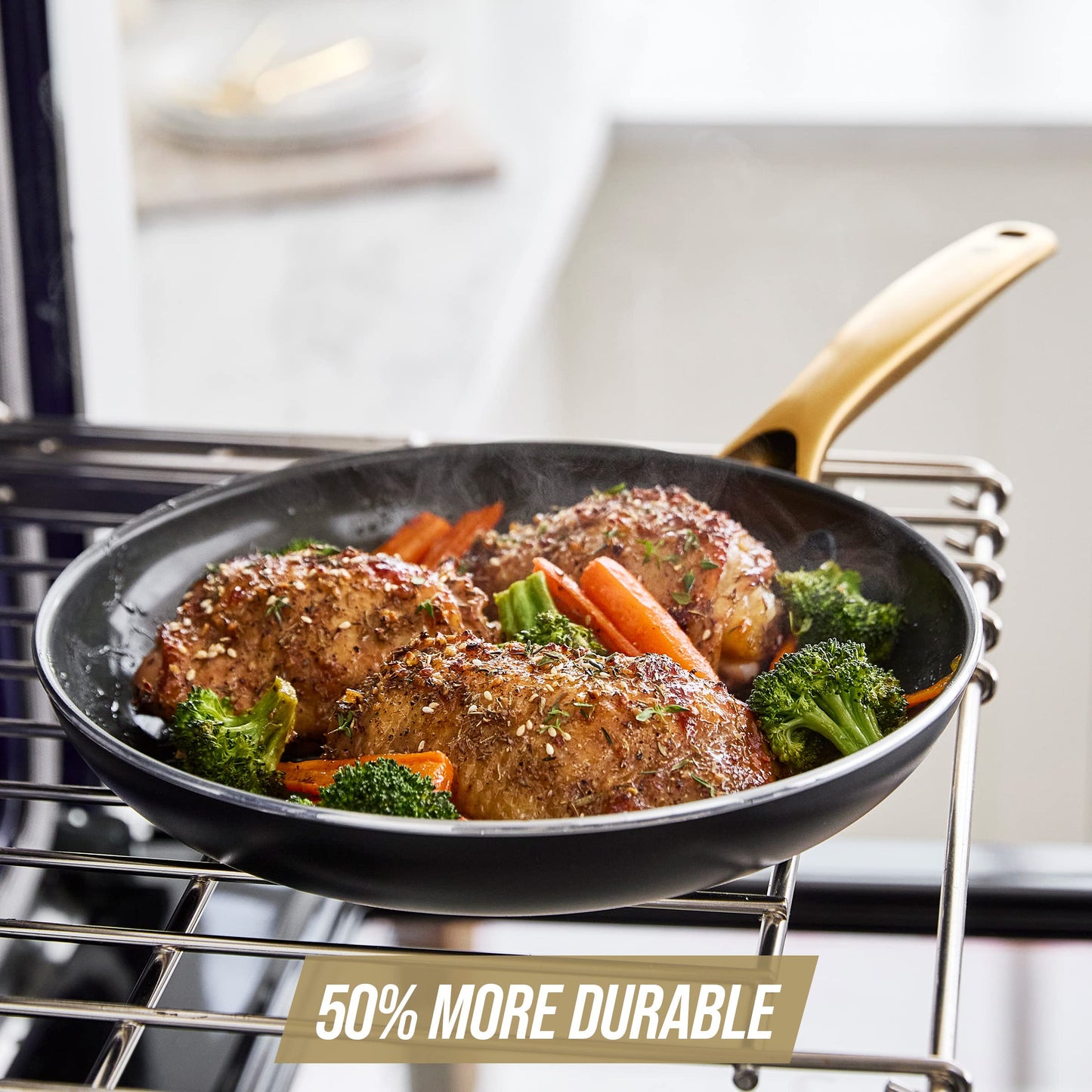 Blue Diamond 8" Nonstick Frying Pan Skillet, Diamond Infused PFAS & PTFE-Free Ceramic Pot, Dishwasher & Oven Safe, Gold Handle, Induction, Non Toxic Metal Utensil Safe, Egg & Omelet Pan, Black