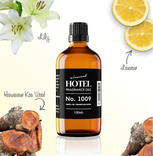 AirScent Hotel Diffuser Oil No. 1009 - Lemon Lily Hawaiian Koa Wood | Premium Fragrance Oil for Ultrasonic Diffusers - 120 mL Glass Bottle
