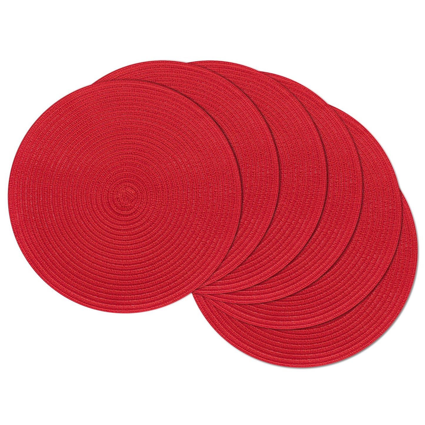 SHACOS 15 inch Round Placemats Set of 6 Braided Non Slip Washable Place Mats for Dining Tables Kitchen Table Mats Home Wedding Party Decor (Red, 6)