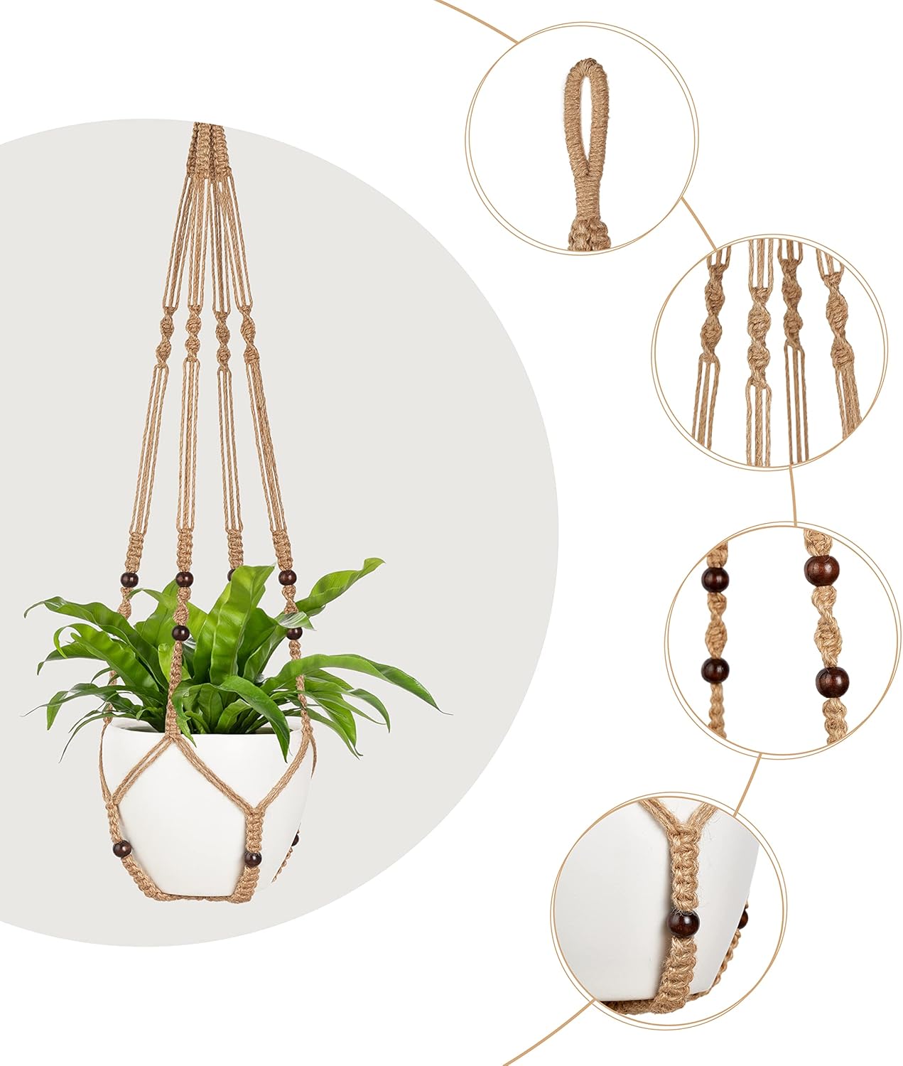 Mkono Macrame Plant Hanger - Extra Long 43 Inch Holder for 12 Inch Pots | Stylish Indoor/Outdoor Decor, Brown