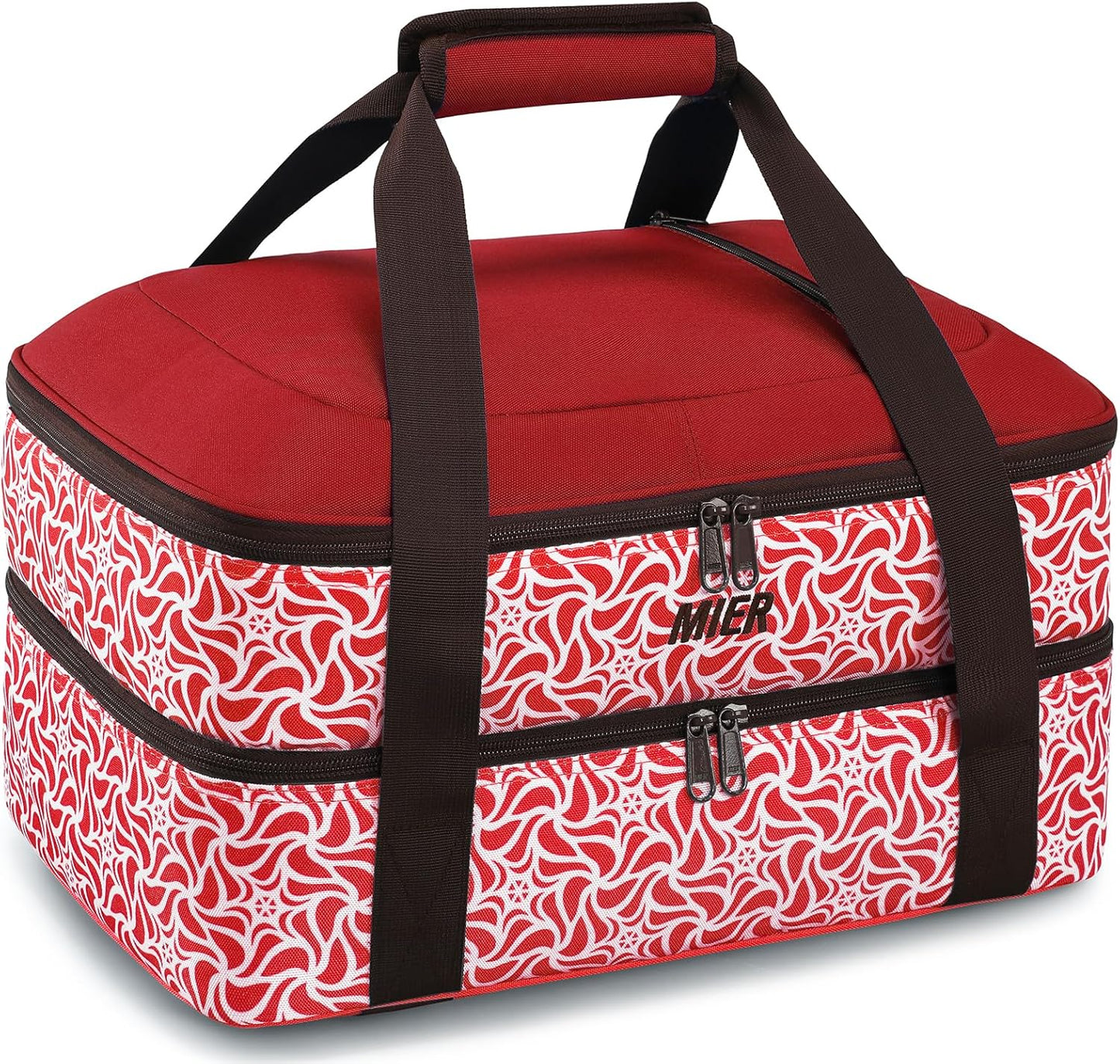 MIER Insulated Casserole Carrier - Double Food Carrier Bag for 9"x13" Dishes | Red Thermal Holder for Hot or Cold Food