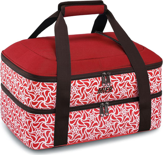 MIER Insulated Casserole Carrier - Double Food Carrier Bag for 9"x13" Dishes | Red Thermal Holder for Hot or Cold Food