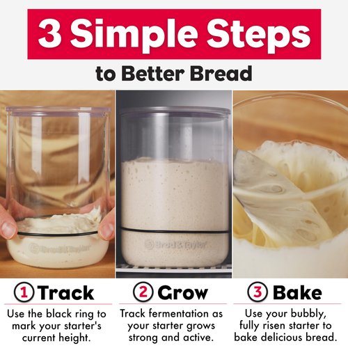 Brod & Taylor Sourdough Starter Jar (32oz) 100% Dishwasher Safe, Measurement Markings, Height Marker & Loose-Fitting Lid That Prevents Pressure Buildup (Durable Glass Jar, BPA-Free)