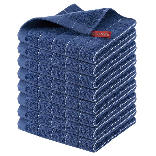 Homaxy 100% Cotton Terry Kitchen Towels(Navy Blue, 13 x 28 inches), Checkered Designed, Soft and Super Absorbent Dish Towels, 12 Pack