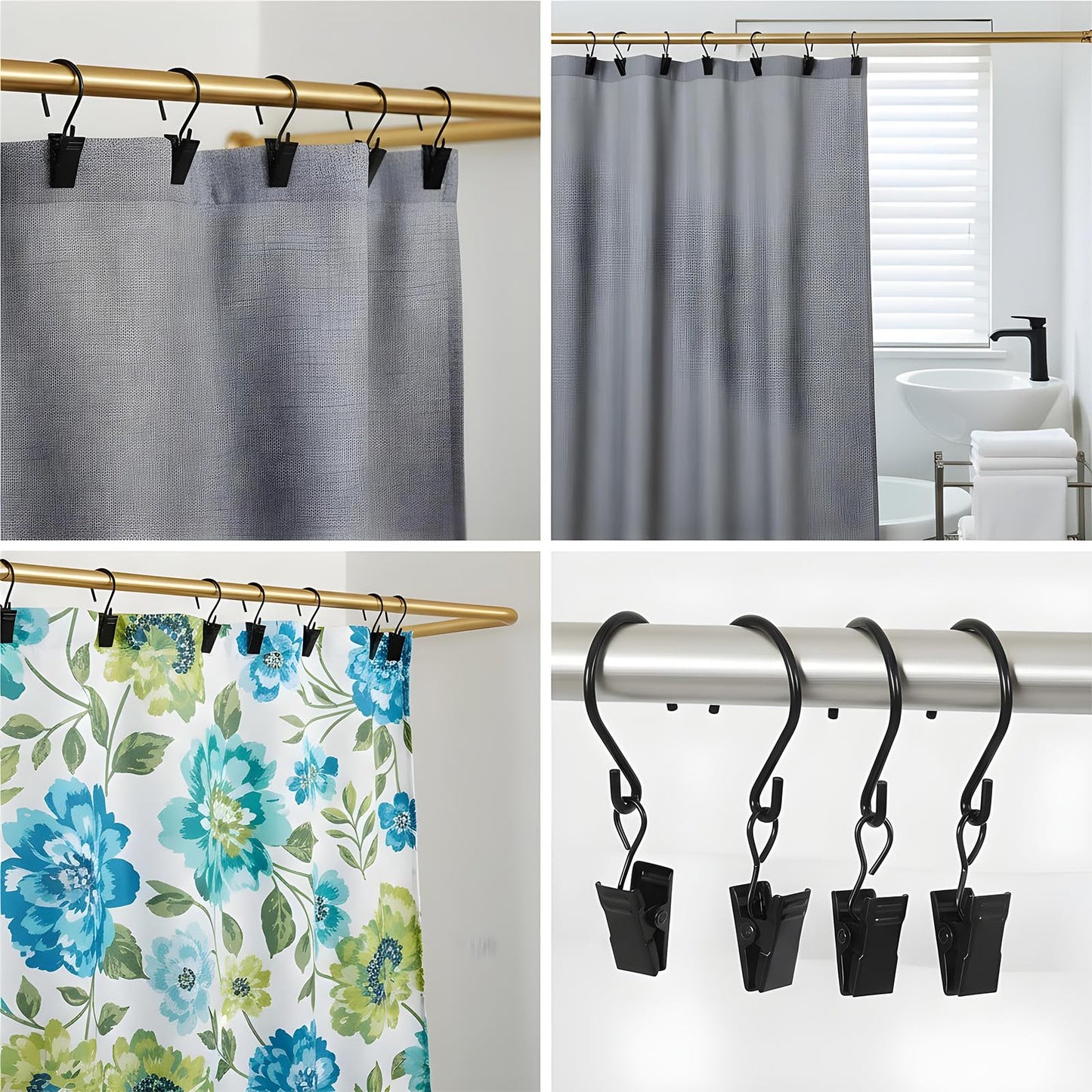Ouligay 20 PCS S Hook Curtain Clips Metal Hanging Clips Heavy Duty Holiday Light Clip Hangers Art Craft Display Canopy Tent Rv Xmas Decor Clamps 2.17 Inch Long Black