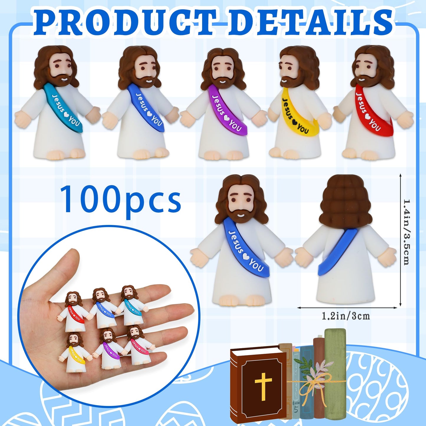 100 Pack Little Jesus Figures, Mini Jesus Figurines in Bulk Easter Jesus Loves You Tiny Christ Toys to Hide and Seek Sunday School Religious Party Favors Baby Jesu Baptism Gift for Easter Egg Stuffers