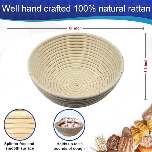 9 Inch Round Banneton Proofing Basket Set by [Brand Name] - Perfect for Sourdough & Artisanal Baking | 2 Pack
