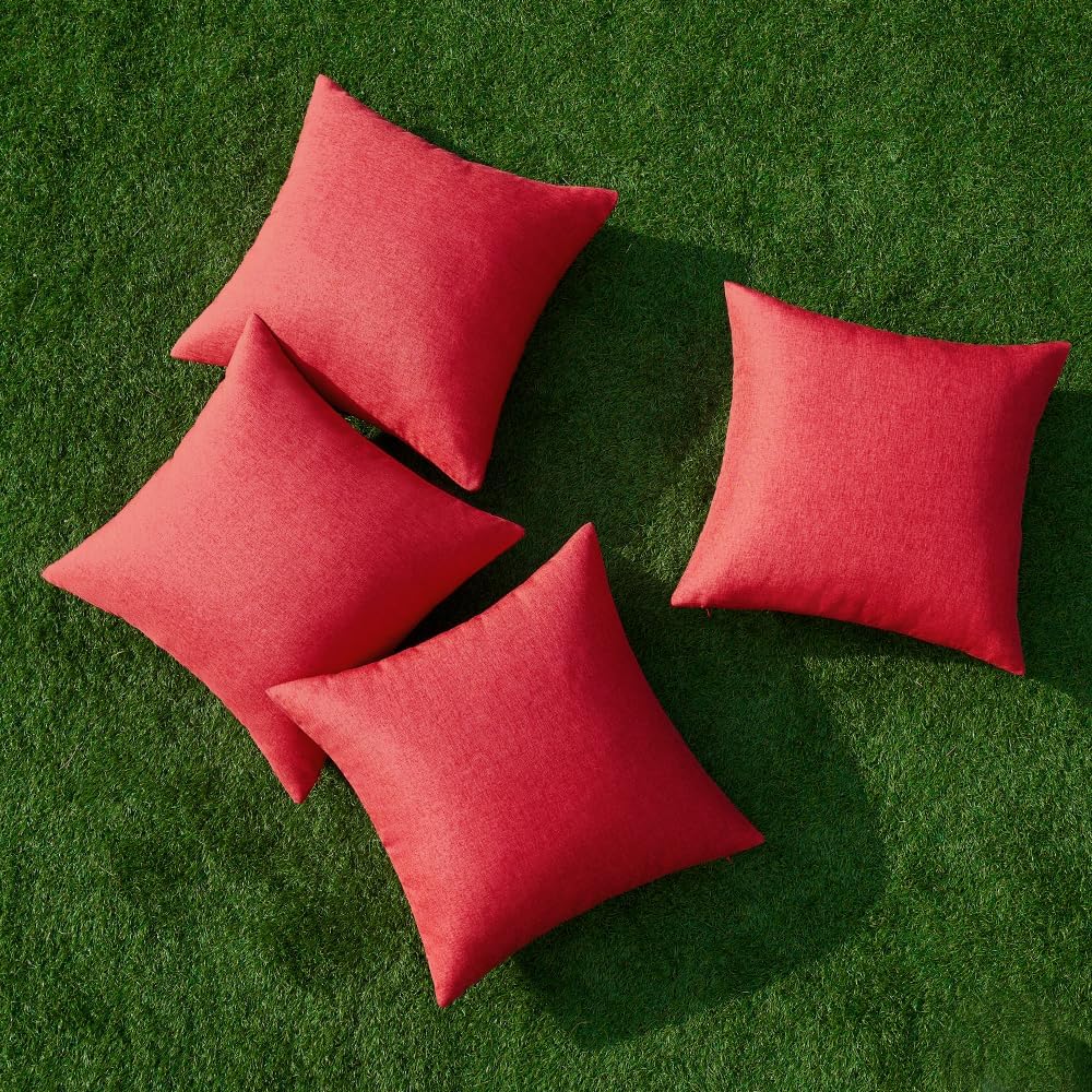 MIULEE Waterproof Decorative Throw Pillow Covers - Pack of 4 Farmhouse Cushion Cases | 18x18 Inch Red for Outdoor & Indoor Use