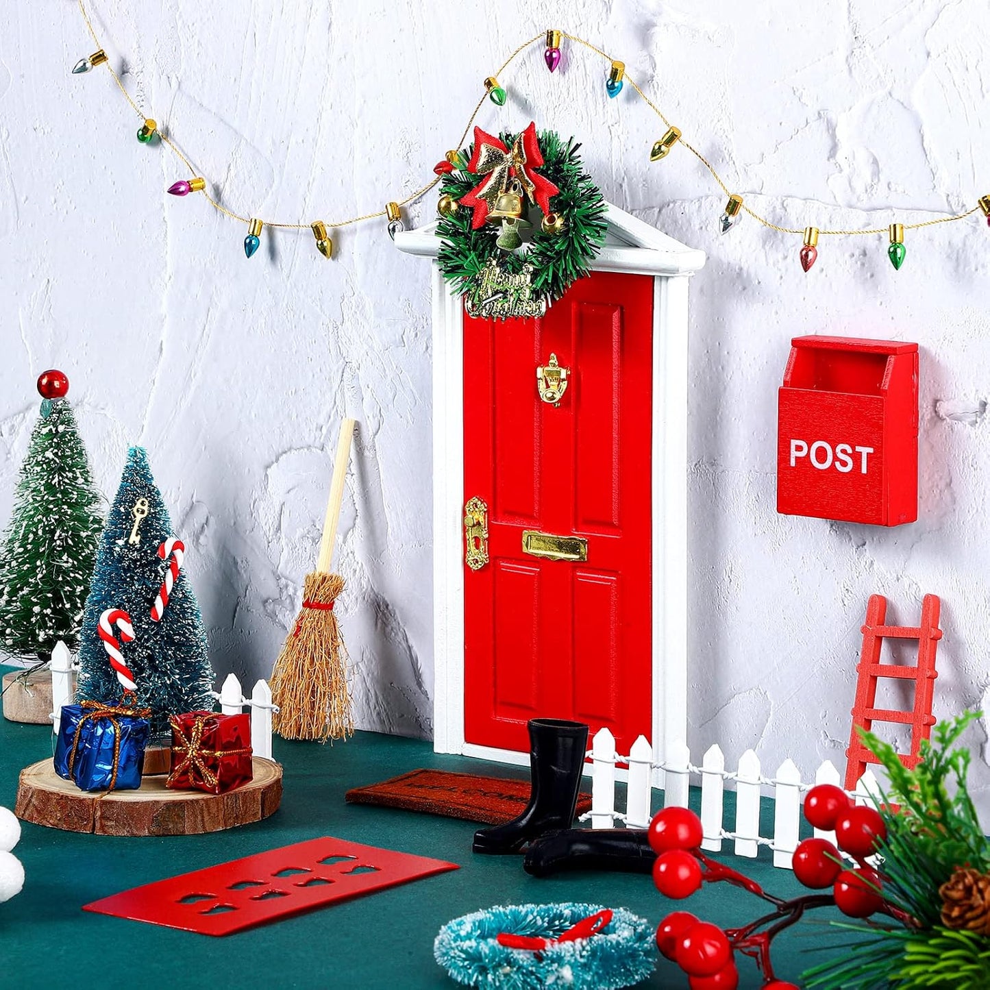 Skiennix 20 Pcs Christmas Elf Fairy Doors - Enchanted Wooden Miniature Outdoor Decor for Girls | Red
