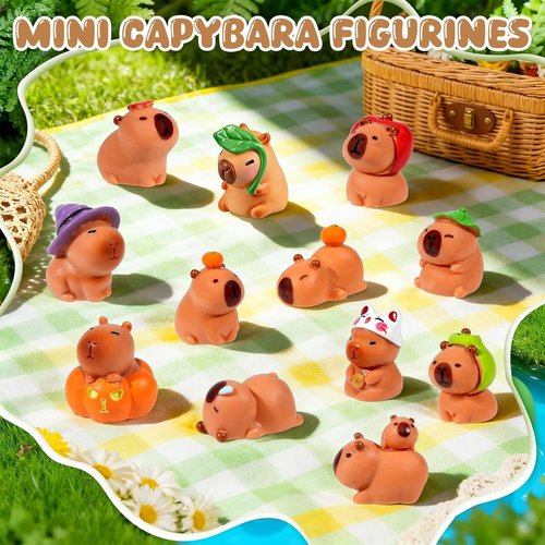 Exasinine Mini Capybara Figurines - 12pcs Resin Set for DIY Fairy Garden Decor | Home & Birthday Gifts