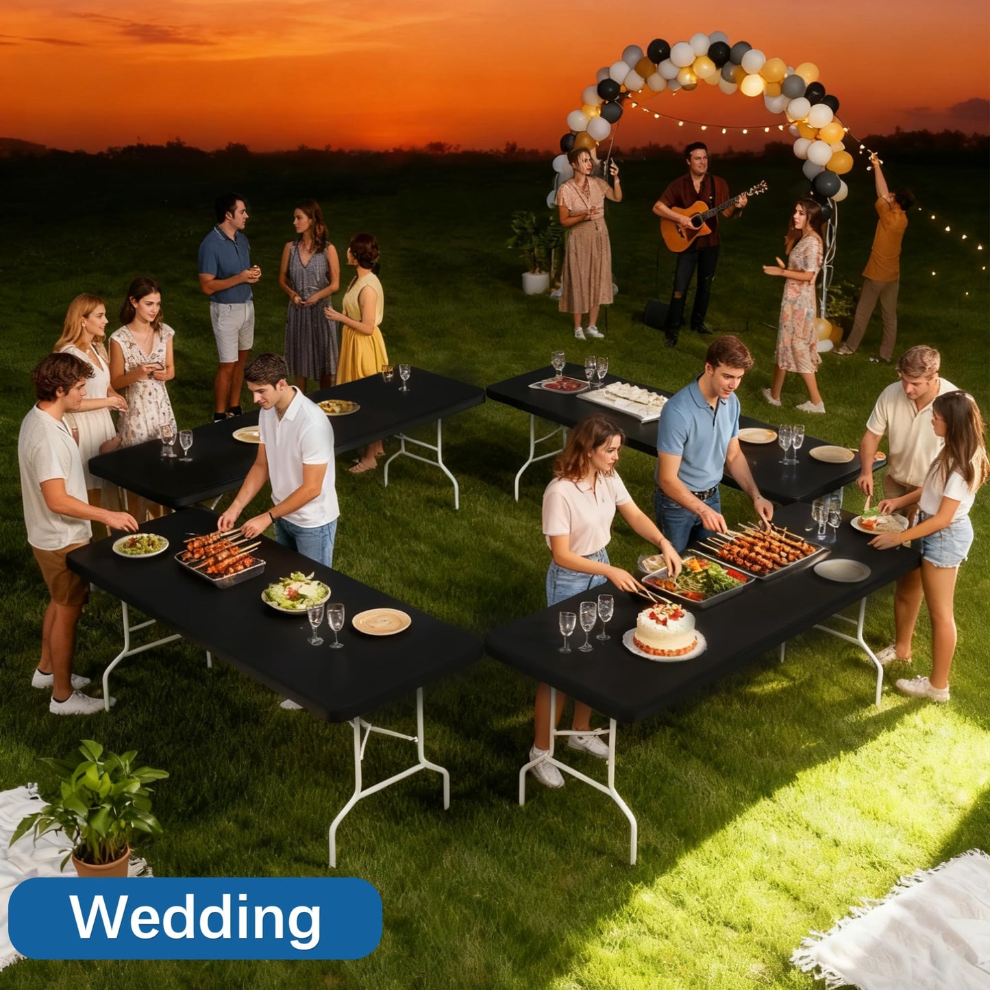 Lemict 6FT Picnic Black Spandex Table Cloth - 1 Pack Fitted Rectangle Tablecloth for Folding Tables, Washable Table Cover for Outdoor, Camping, Picnic, Banquet and Party(30" x 72")