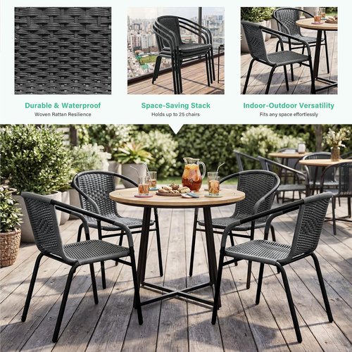 JEAREY Outdoor Rattan Dining Chairs - Set of 4 All-Weather Stackable Chairs for Lawn & Garden | Grey