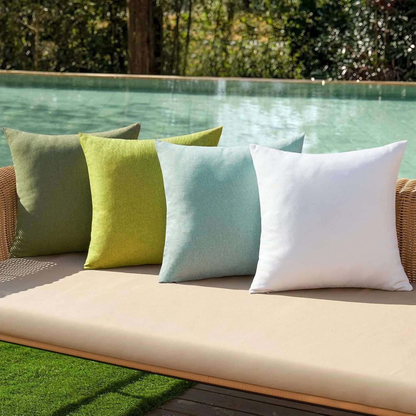 MIULEE Decorative Outdoor Throw Pillow Covers - Waterproof Linen Cushion Cases | Pack of 4, 18x18 Inch, Green