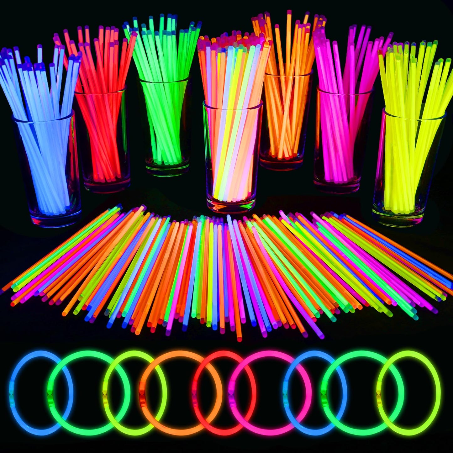 Mega-L 1000 Pcs Glow Sticks Bulk Party Pack, Glow in the Dark Party Supplies, 8" Ultra Bright Glow Necklaces and Bracelets with Connectors for Neon Glow Birthday Pool Party, New Years Eve Party Favors