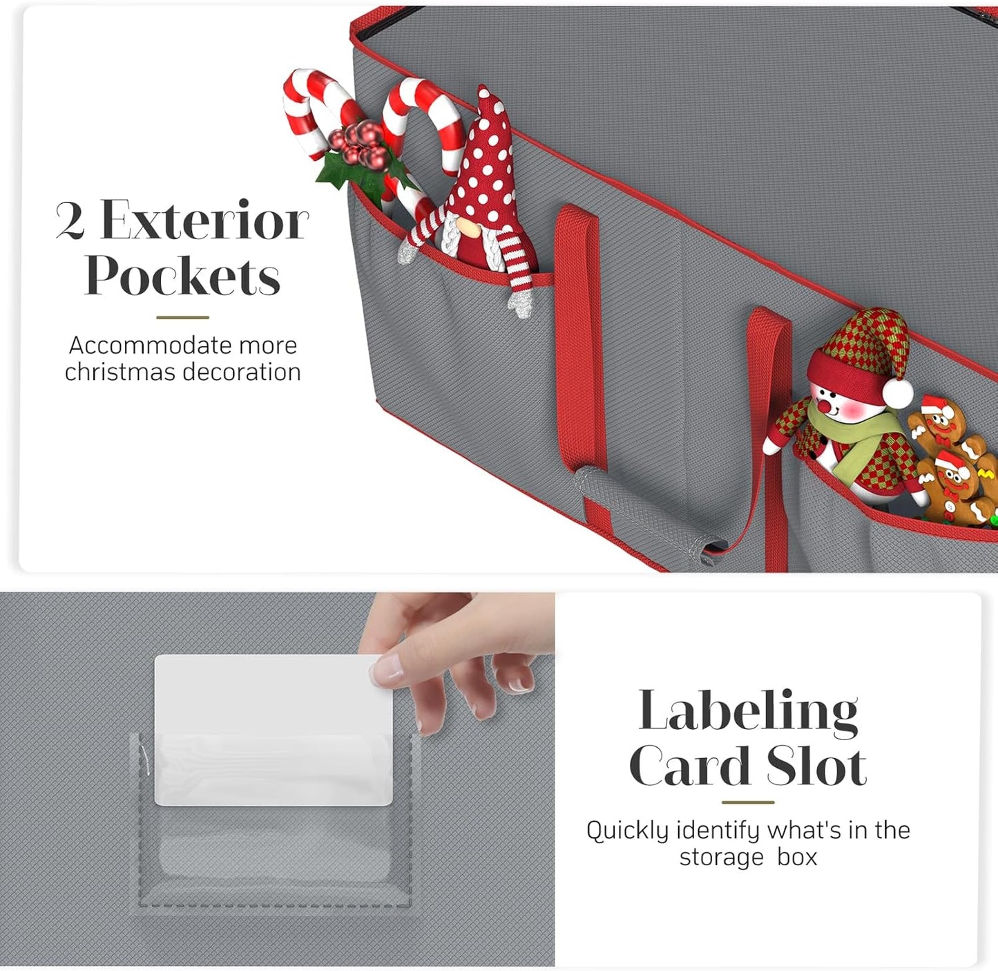 Winpull Christmas Ornament Storage Box - Large 128-3'' Holiday Ornament Organizer with Adjustable Dividers & Dual Zipper (Grey)
