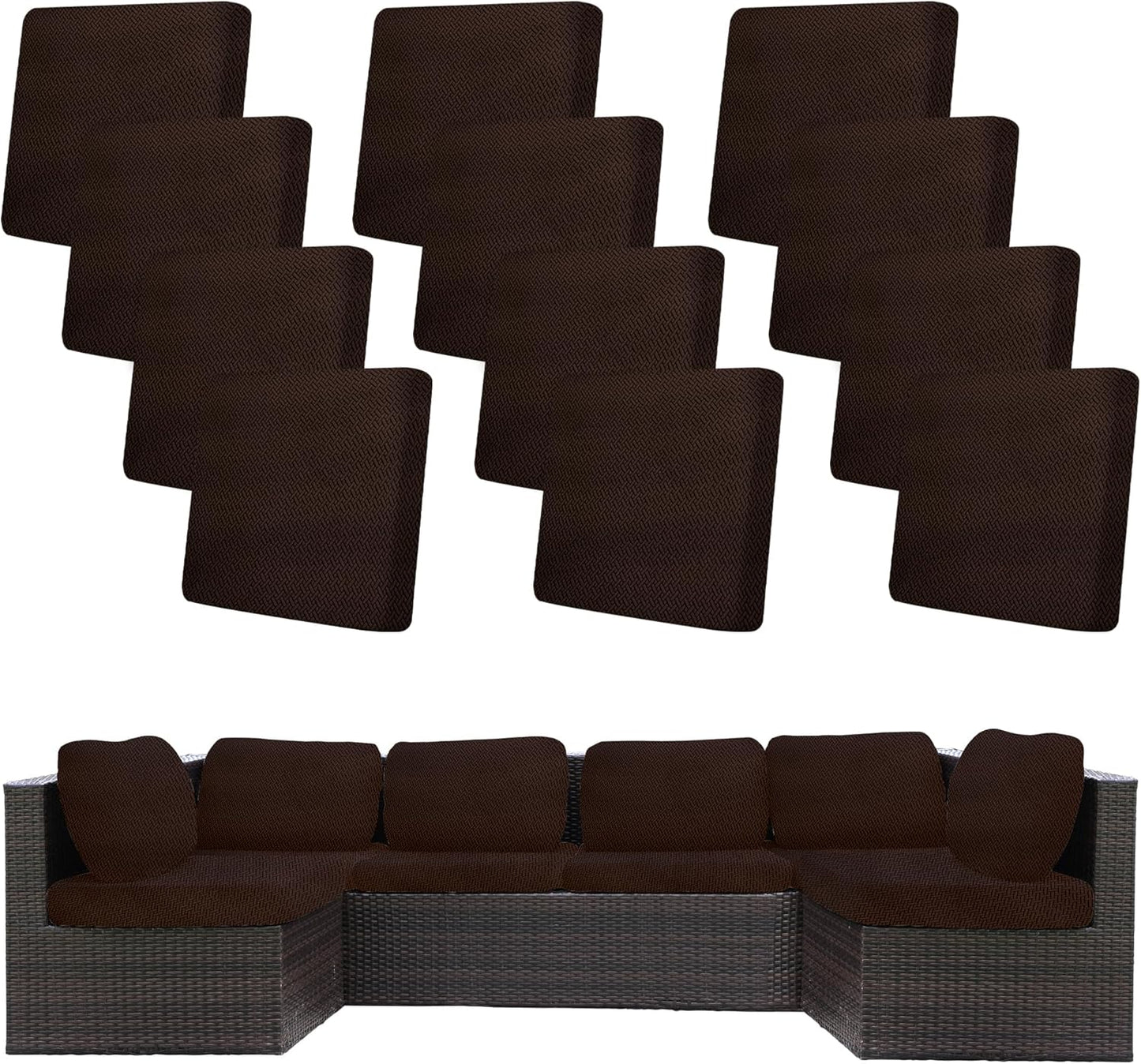 Skiennix 12-Piece Stretch Patio Cushion Covers - Washable Outdoor Sofa Slipcovers in Coffee Color