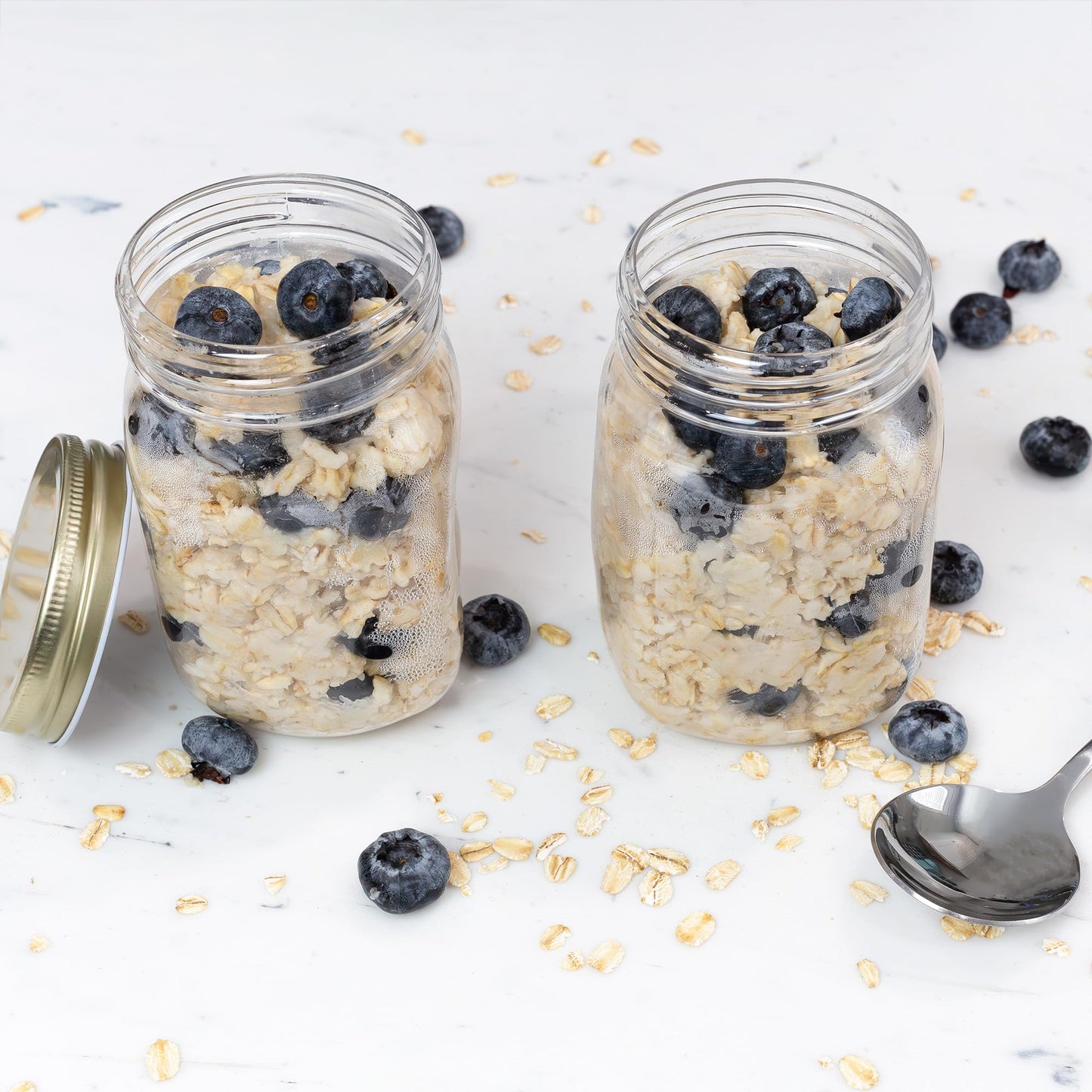 Cornucopia Brands 16oz Clear Plastic Mason Jars (8-Pack, Gold Metal Lids); PET BPA-Free Mason Style w/One Piece Lids, 2-Cup/Pint Capacity