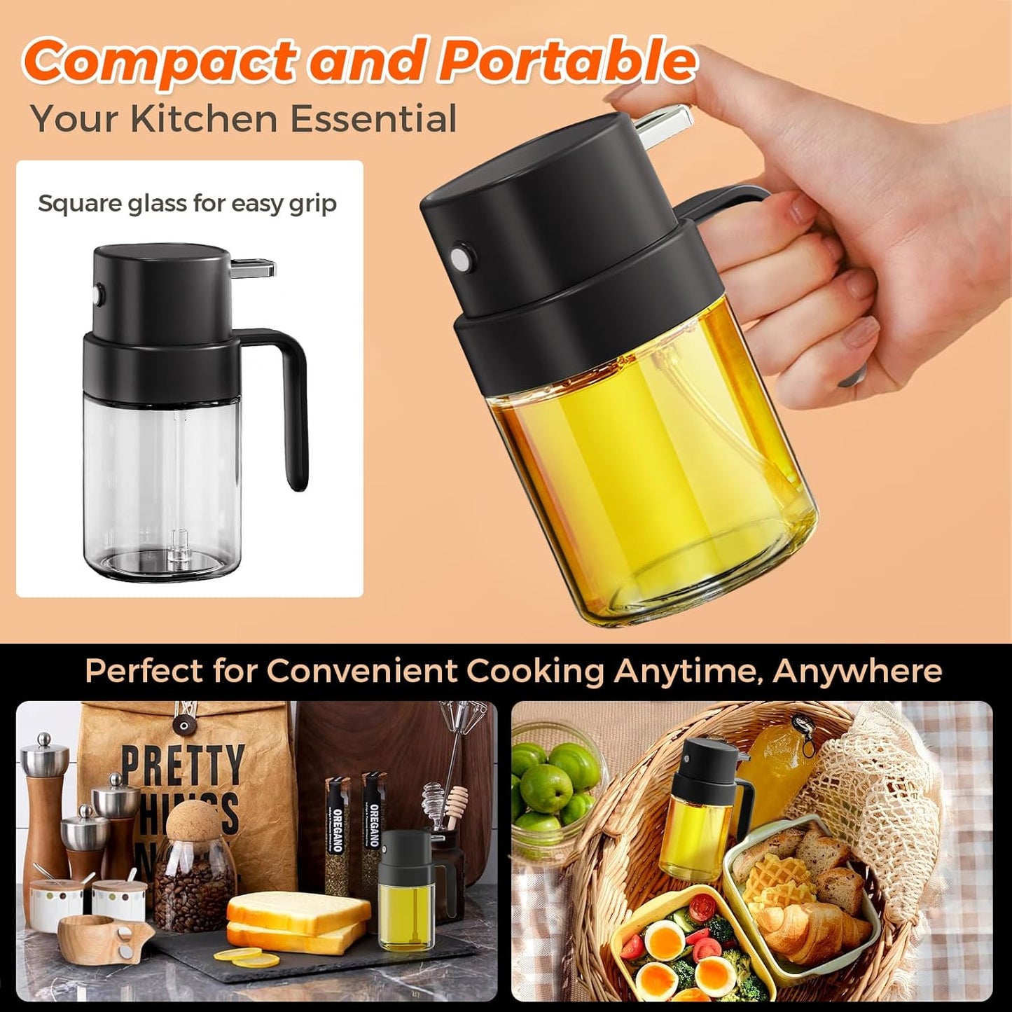 YARRAMATE Mini Oil Sprayer - 6.8 OZ Food-Grade Olive Oil Spray Bottle for Cooking & BBQ (Black)