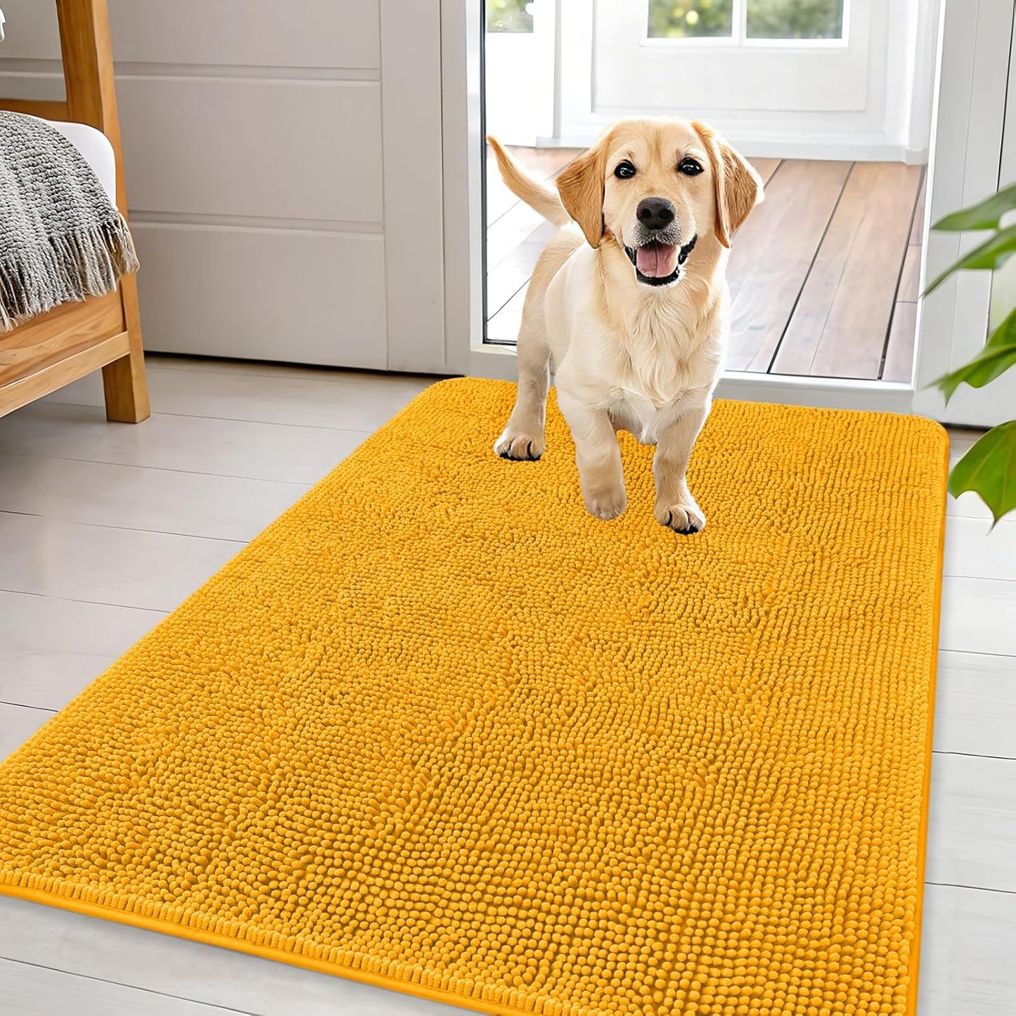 OLANLY Dog Door Mat - Absorbent Non-Slip Washable Doormat for Muddy Paws | 44x32 Golden Yellow